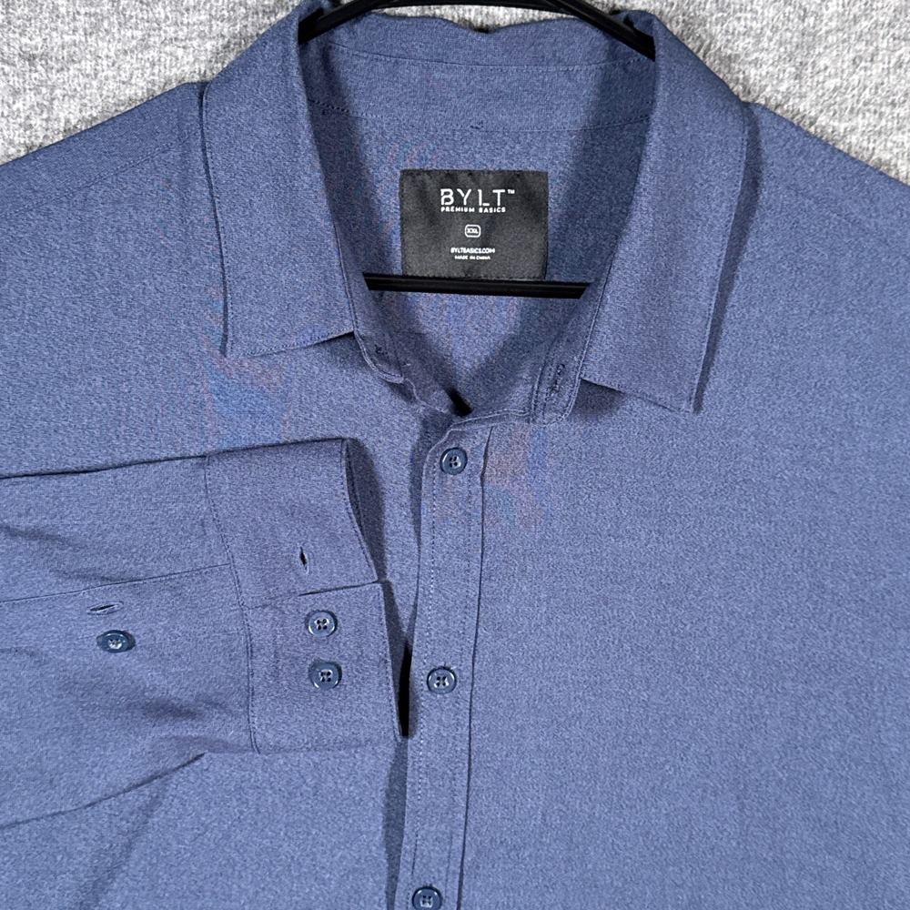 BYLT Vista Shirt Mens XXL Navy Blue Long Sleeve Stretch Performance Button Up